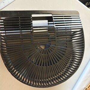 Black Bamboo Half-Moon Handbag